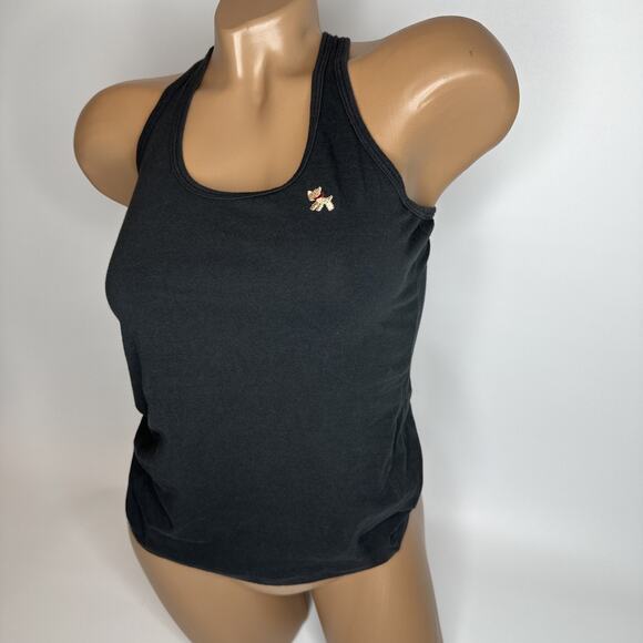 Cén S Black Cross Back Tank Top Stretch Y2K Baddie Dog Embroidery Basic Tee - Picture 10 of 10